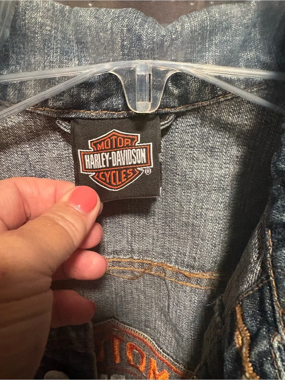 Harley-Davidson Blue Denim Kids Jacket with Orange Logo Patch